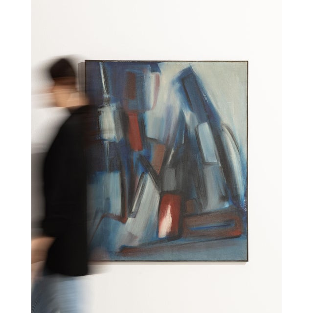 1960s France Blue Composition Painting For Sale - Image 12 of 15