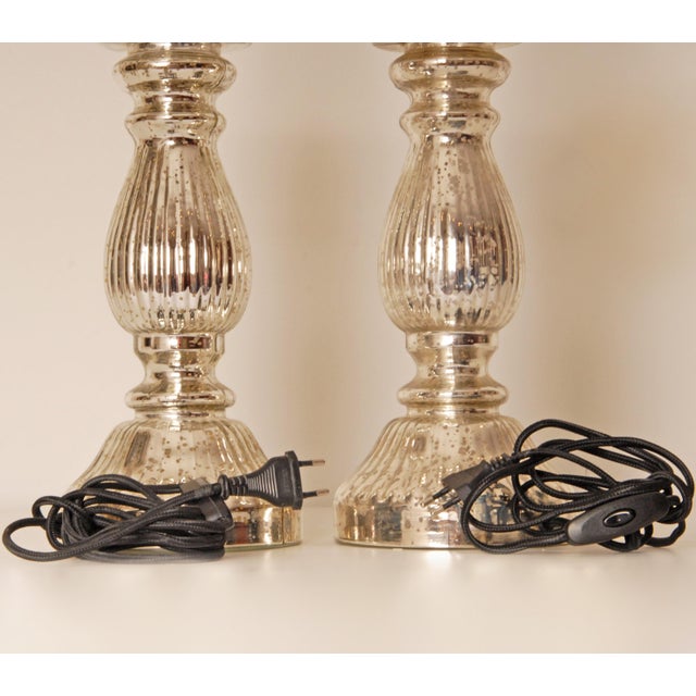 Silver Vintage Table Lamps French Country Lamps Faux Mercury Silver Glass Modern - A Pair For Sale - Image 8 of 10