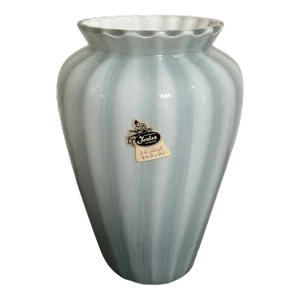 Mid 20th Century Fenton Federal Blue Overlay Rib Optic Vase
