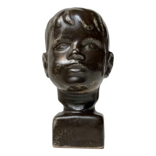 Mid-Century Danish Boy Head Bust in Glazed Ceramic by Johgus Bornholm, 1950s For Sale