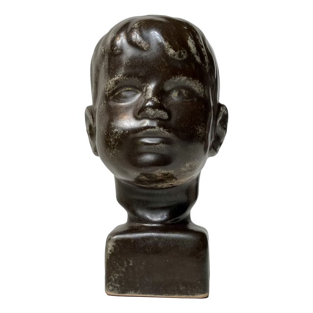 Mid-Century Danish Boy Head Bust in Glazed Ceramic by Johgus Bornholm, 1950s For Sale