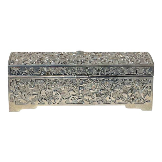 Vintage Jewelry Box in White Metal, 1980s For Sale