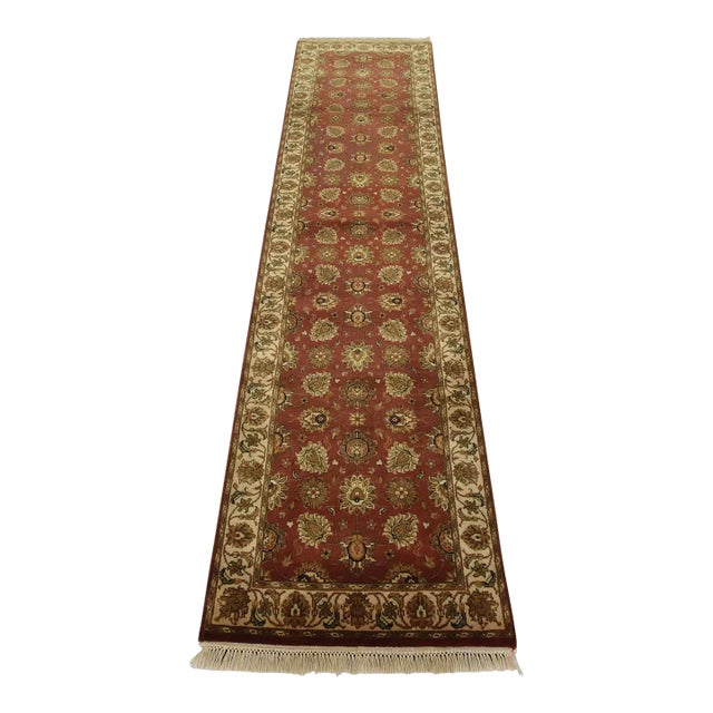 Agra Runner 2’7” X 10’2” Pink Wool Traditional Hand-Knotted Oriental Rug For Sale