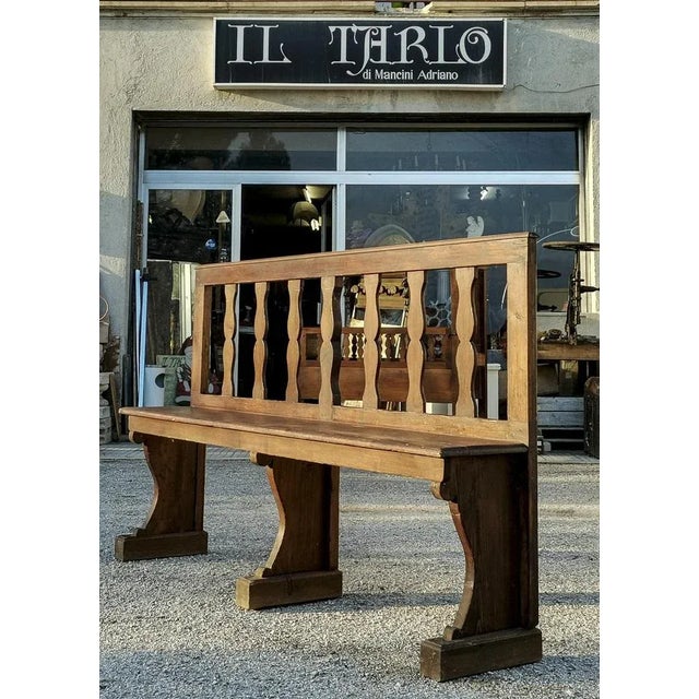 Wood Wooden Bench with Stylized Column Decorations, Early 1900s For Sale - Image 7 of 9