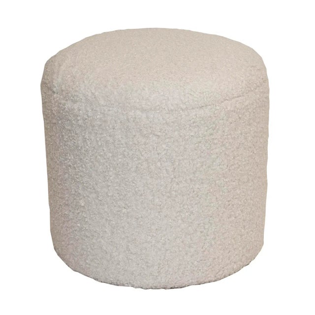 Contemporary Limited Edition Custom Modern Pouf in White Faux Shearling/Boucle For Sale - Image 3 of 8