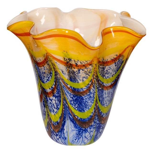 Vintage 20th Century Italian Hand Blown Murano Glass Vase, 1990s For Sale