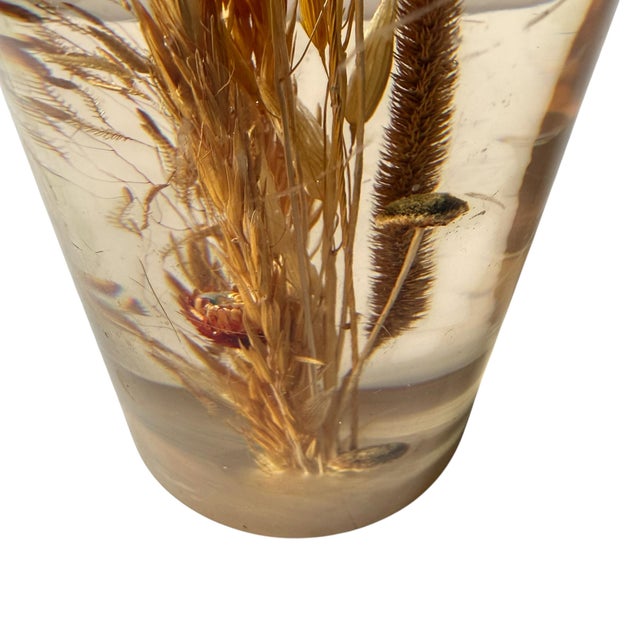 Vintage Lucite Floral Cylinder Paperweight Sculpture For Sale - Image 4 of 7