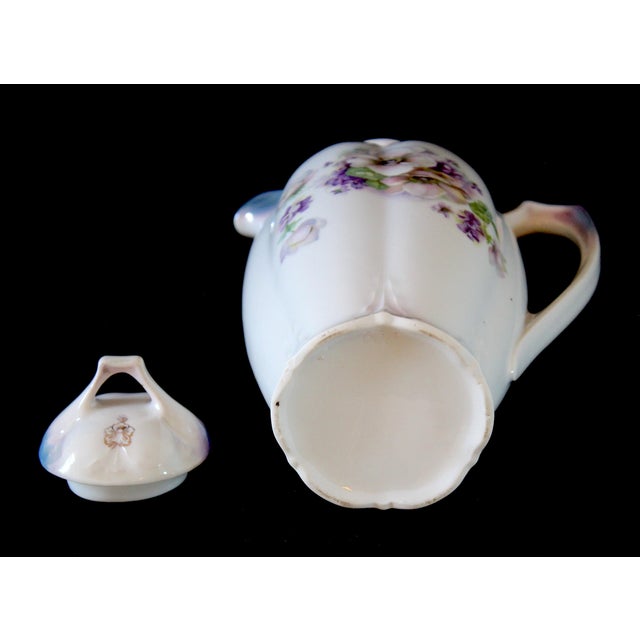 Vintage Porcelain Chocolate Pot With Floral Design and Lid, Marked 653 For Sale - Image 16 of 16