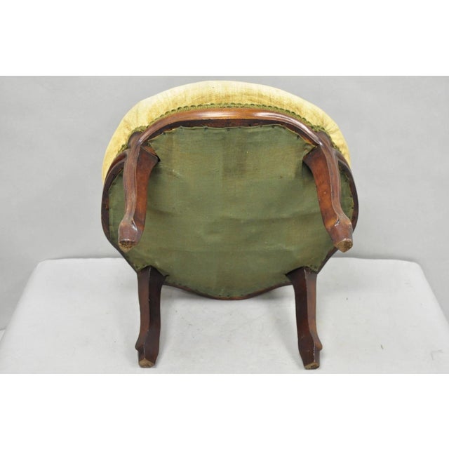 Antique Victorian Carved Mahogany Green Mohair Fabric Round Footstool Ottoman For Sale - Image 10 of 11