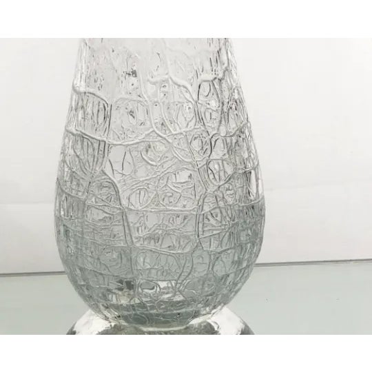 Hand Blown Studio Art Glass Sprung Crackle Vase - Clear and Signed "G" 1993 For Sale - Image 10 of 11