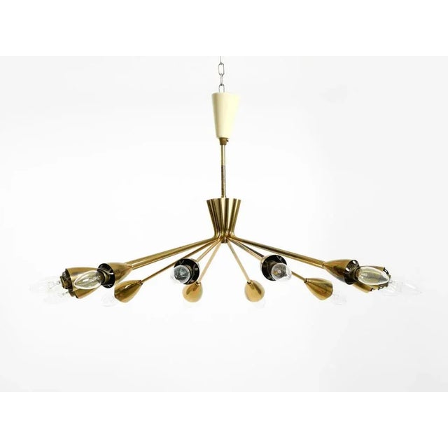 Mid-Century Brass 12-Armed Chandelier with Opal Glass Shades, 1950s For Sale - Image 14 of 18