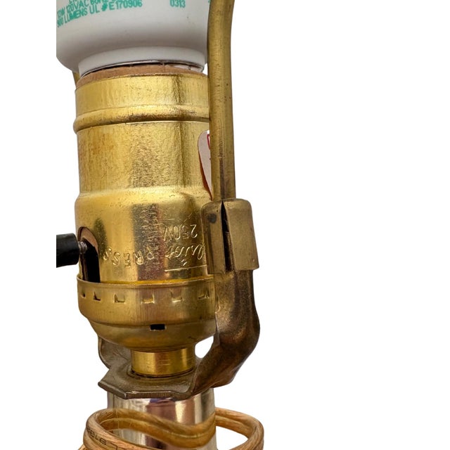 Vintage Alys Textured Blue Ceramic Table Lamp With Brass Base, 1970s Mid-Century Modern For Sale - Image 9 of 10