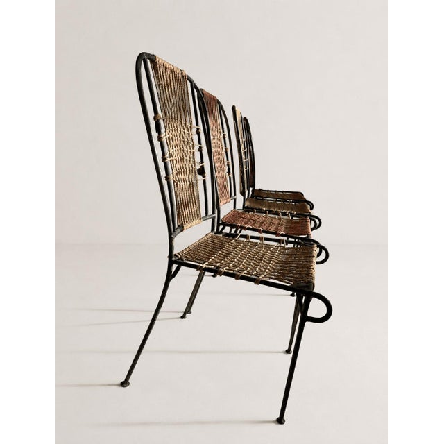 Mid-Century French Wrought Iron and Woven Cord Patio Chairs, 1950s, Set of 4 For Sale - Image 11 of 17