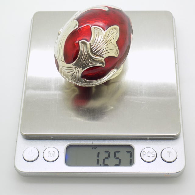 Vintage Italian Handmade Sterling Silver 925 and Red Enameled Egg-Shaped Box, Florence, Italy, 1980s For Sale - Image 11 of 13