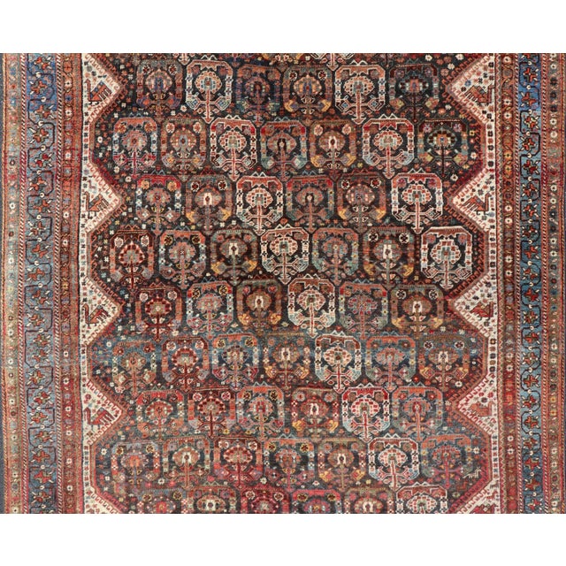 Antique Persian Qashqai Rug With Intricate Tribal Motifs and Rich Color Palette 6'10"x9'3" For Sale - Image 9 of 11