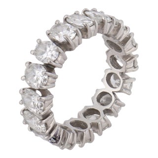 Vintage 3.40 Carat Oval Cut Diamond Platinum Eternity Band, Size 3.75 For Sale