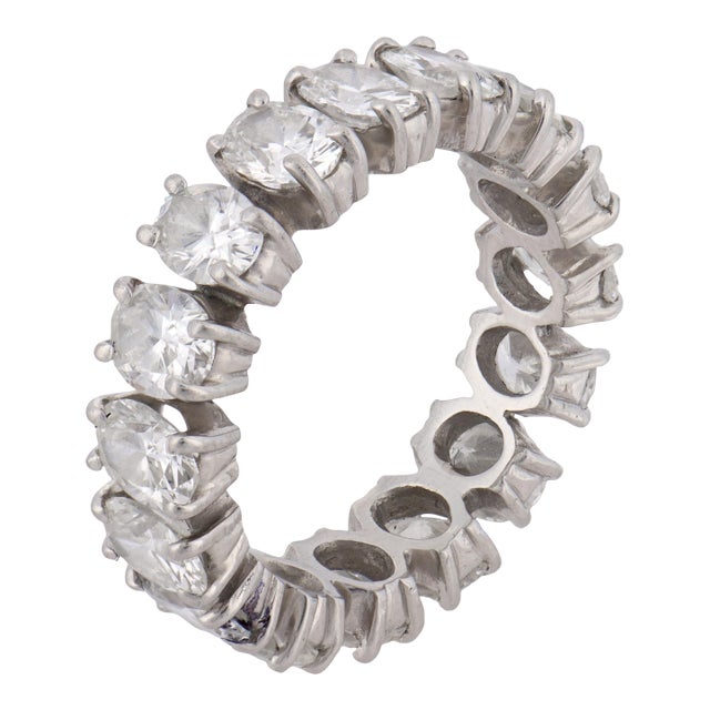 Vintage 3.40 Carat Oval Cut Diamond Platinum Eternity Band, Size 3.75 For Sale