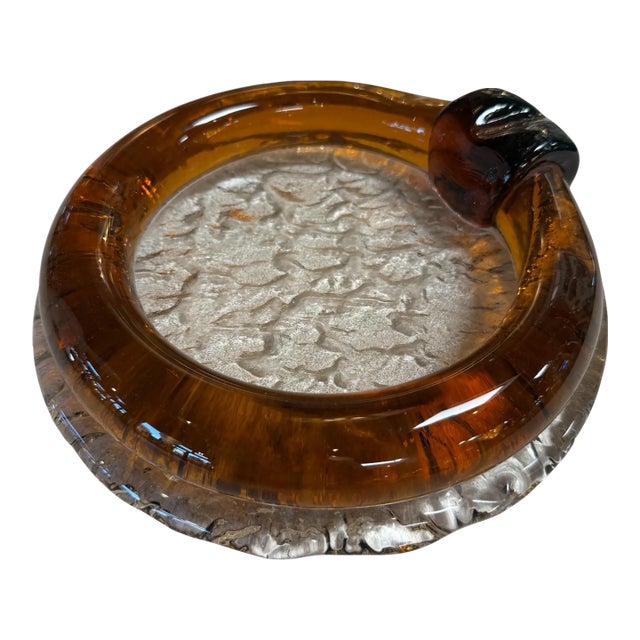 Vintage Amber Glass Ashtray With Sculptural Rim For Sale