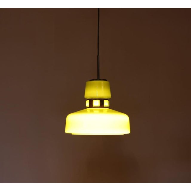 Green Glass Hanging Lamp with Copper Details by Victor Berndt for Flygsfors, Sweden, 1970s For Sale - Image 3 of 9