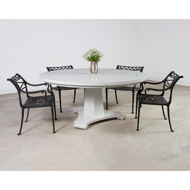 Gorgeous labeled Janus et Cie patio and garden dining table measuring 165 cm or 65 inches in diameter. The large aluminum...