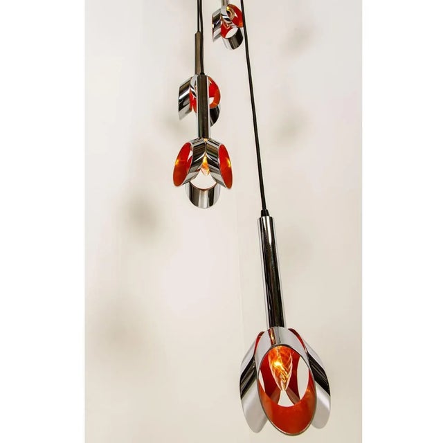 Cascade Fixture with Six Chrome and Orange Pendants in Raak Style, 1970s For Sale - Image 9 of 18
