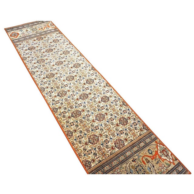 Textile Vintage Persian Tabriz Taba Tabai Wool 3x10 Orange & Ivory Handmade Runner Rug #1144065 For Sale - Image 7 of 15