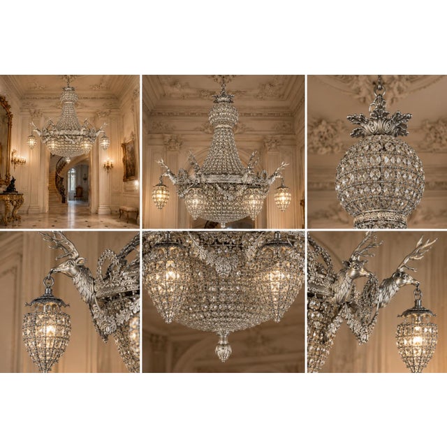 Metal 1960s French Silver Bronze Deer Chandeliers - Pair For Sale - Image 7 of 18