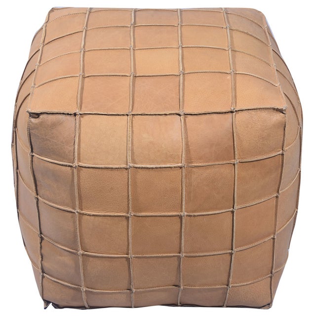 Leather Upholstered Light Brown Patchwork Pouf Chairish
