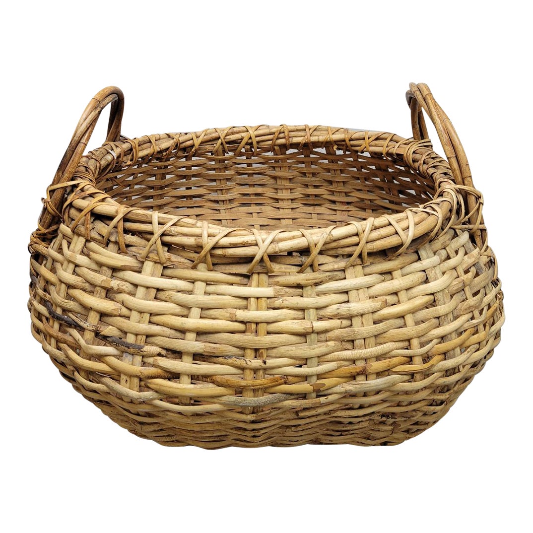 Very Large Woven Wicker Blanket Basket With Handles Chairish
