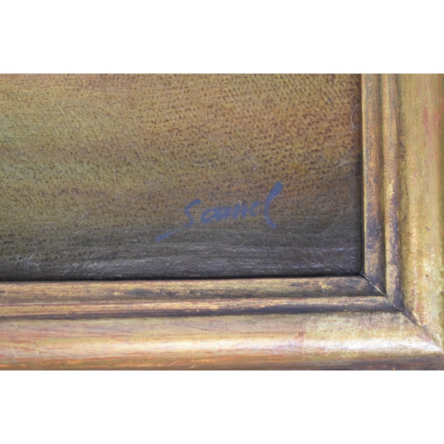 Mid 20th Century Blue Silks Jockey W/ Racehorse in Landscape Oil on Canvas For Sale - Image 5 of 5