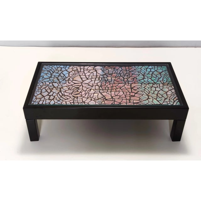Vintage Rectangular Lacquered Beach Coffee Table with Colorful Plaster Relief, 1980s For Sale - Image 4 of 12