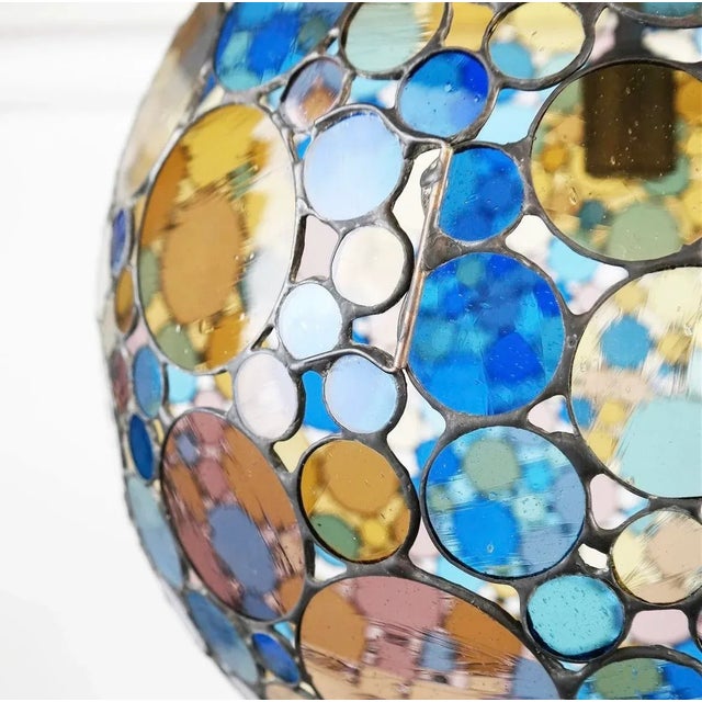 Multicolored Leaded Glass Globe Pendant Light For Sale - Image 4 of 8