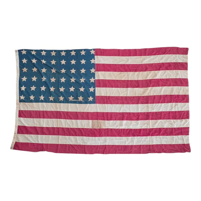 Early 20th C Cotton American Flag With Patina For Sale
