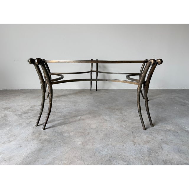 Metal 1980s Vintage Two-Tier Hand-Hammered Metal & Glass Round Coffee Table For Sale - Image 7 of 12