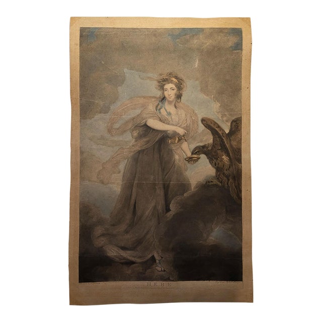 Antique 1785 Hand Colored Engraving Mrs Musters Hebe After Sir Joshua Reynolds For Sale