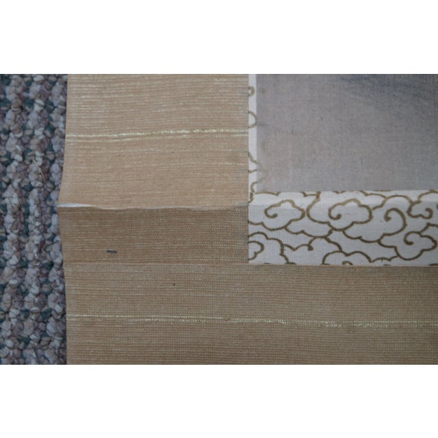 Beige Antique Signed Asian Watercolor on Silk Landscape Figure Scroll Cherry Blossom For Sale - Image 8 of 13