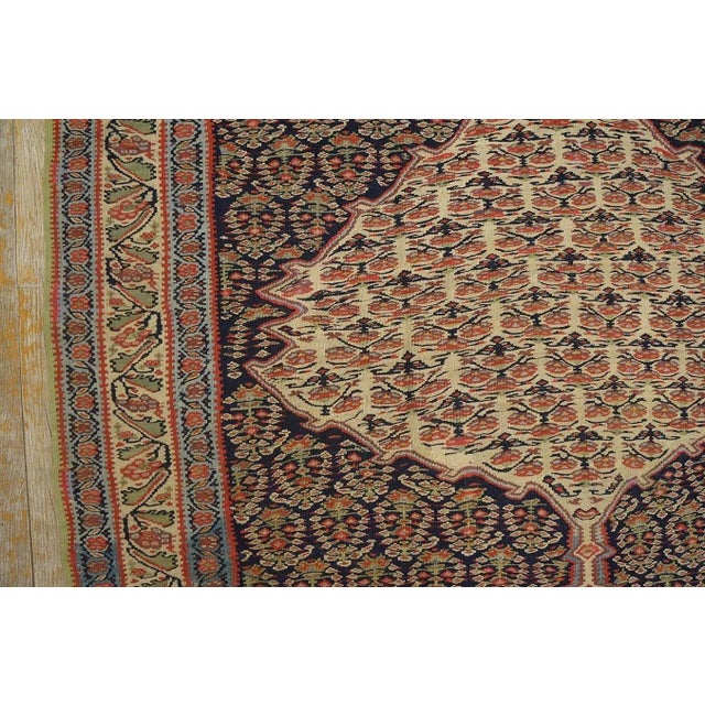1880s Navy Paisley Medallion Antique W. Persian Senneh Kilim 4'3" X 5'10" Knotted Wool Carpet Rug For Sale - Image 4 of 12