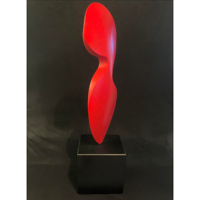 Mid-Century Modern Red Abstract Steel Sculpture by Artist Scott Donadio, Signed, (30” High) For Sale - Image 3 of 8