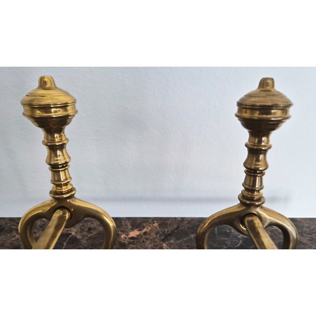 Metal Pair of Handmade Italian Solid Brass Fireplace Andirons For Sale - Image 7 of 7
