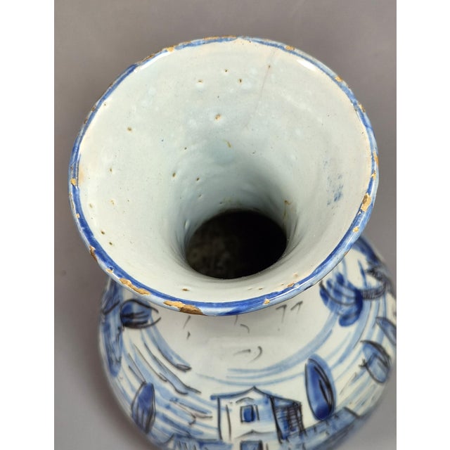 Antique Cantagalli Blue and White Savona Style Maiolica Cabinet Vase, Florence, 1884 For Sale - Image 8 of 13
