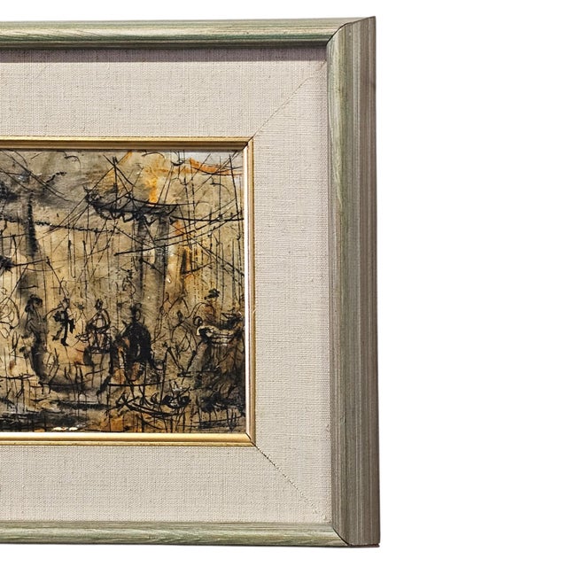 Vintage Pasquale Cucaro Oil on Board California Modernist Figurative Painting (12") For Sale - Image 10 of 12