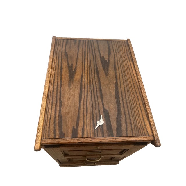 Arts & Crafts Vintage Tiger Oak File Cabinet Two Drawers One Locks Paneled Sides Legal Size For Sale - Image 3 of 13