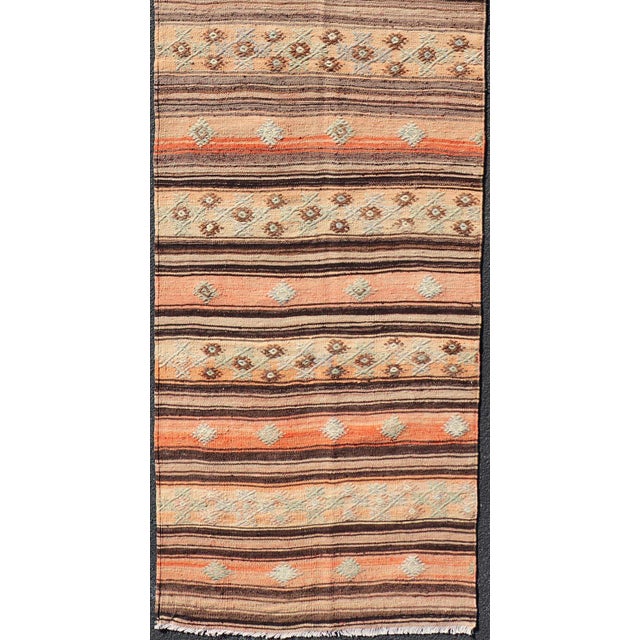 Vintage Turkish Kilim Runner With Stripes in Tan, Brown, and Orange For Sale - Image 9 of 11
