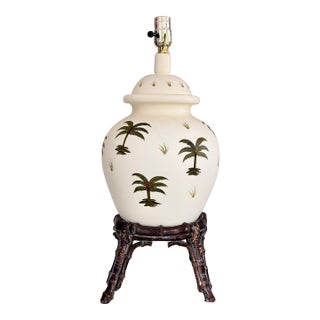 Vintage Ginger Jar Palm Tree Motif Table Lamp For Sale