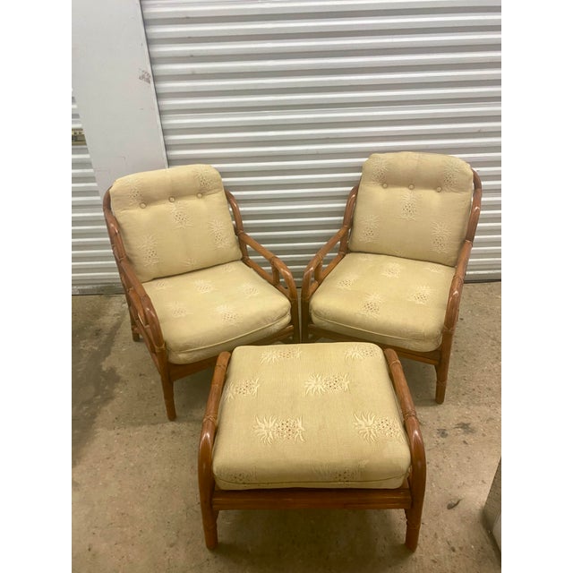 Vintage Bamboo Set of Two Chair and One Ottoman . Ficks Reed Style. For Sale - Image 12 of 12