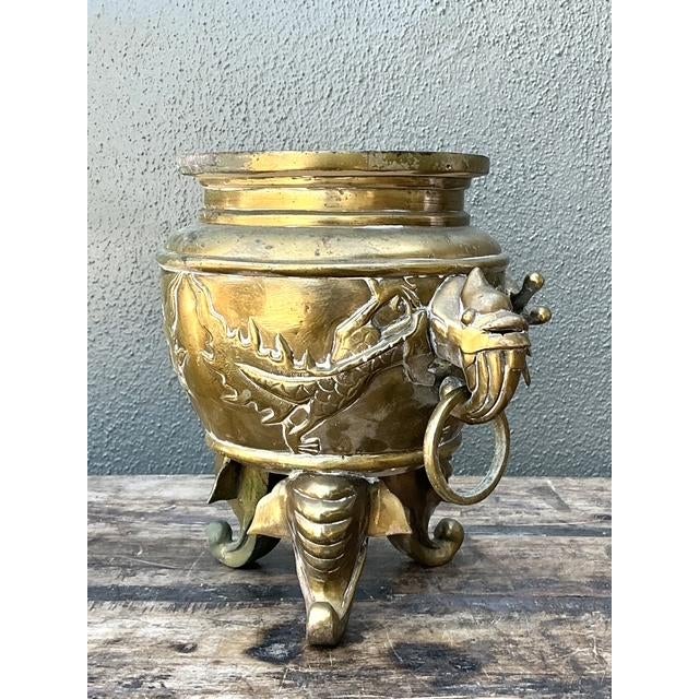 Vintage Asian Brass Dragon Cache Pot For Sale - Image 4 of 13