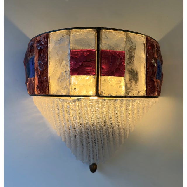 Metal Hammered Glass Wrought Iron Murano Glass Sconces by Longobard, Italy, 1970s, Set of 3 For Sale - Image 7 of 12