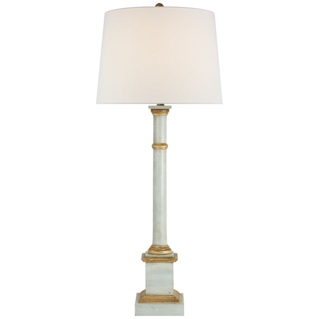 Transitional Suzanne Kasler by Visual Comfort Signature Josephine Table Lamp in Light Blue with Antique Gold Leaf with Linen Shade For Sale - Image 3 of 3