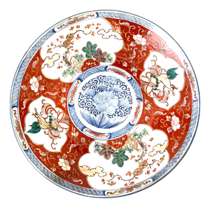 Large Antique Japanese Imari Charger Hand-Painted Polychrome Faience with Floral and Foliage Motifs, 1800s