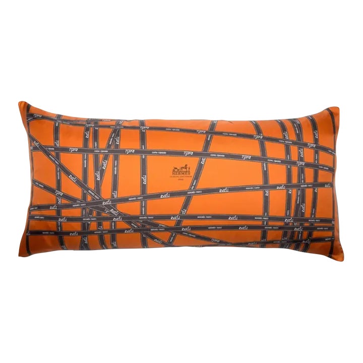 Hermes Bolduc Ribbon Silk Scarf Lumbar Pillow Chairish